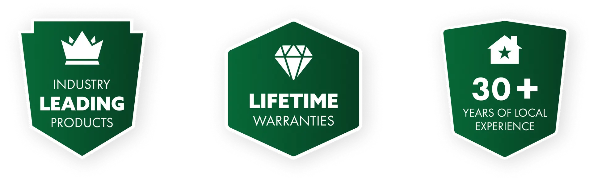 Dark green badges showcasing Homemasters' industry-leading products, lifetime warranties, and 30+ years of local experience in the Pacific Northwest