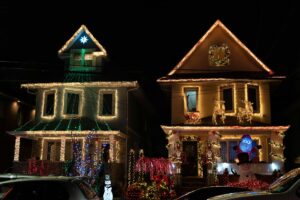 West Portland home with holiday lights and protected roof during winter season near Beaverton Hillsboro area