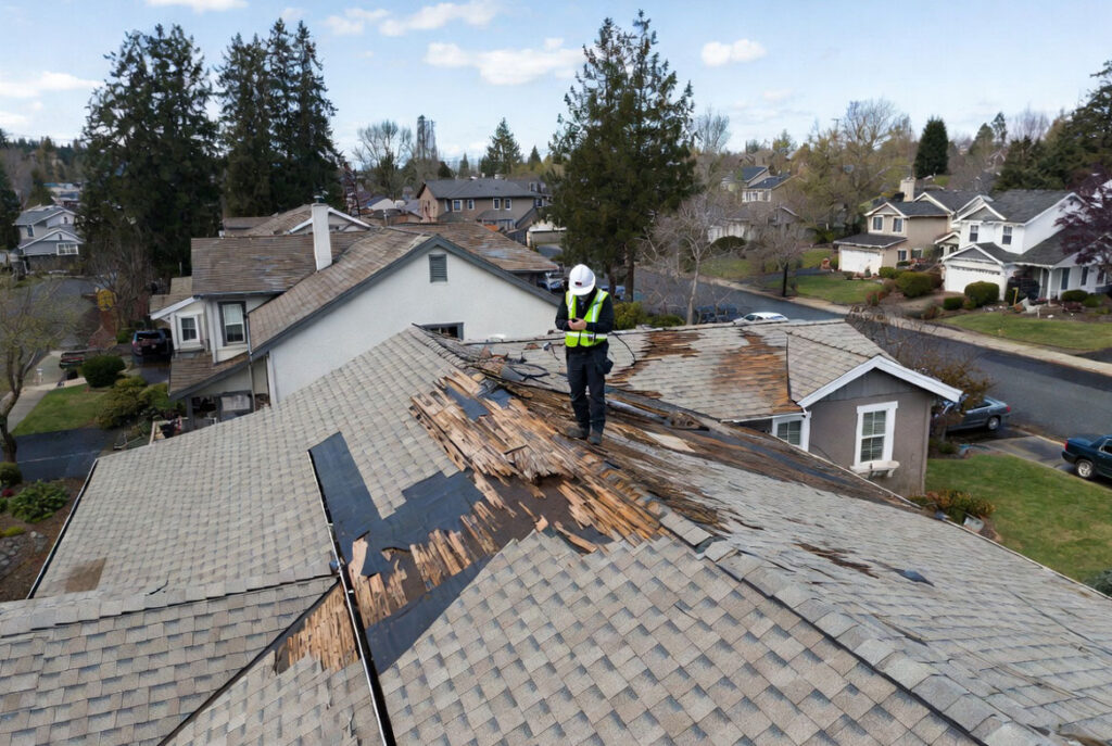 HOMEMASTERS Salem roofing inspector documenting storm damage on a Salem Oregon home for an insurance claim